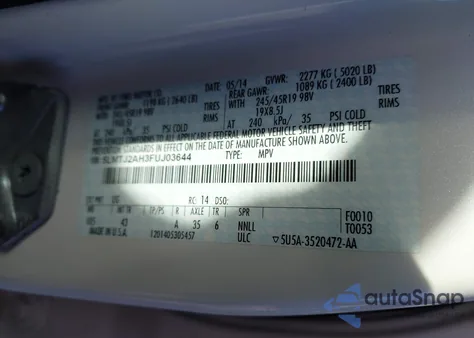 2015 Lincoln Mkc z USA, uszkodzony, nr VIN 5LMTJ2AH3FUJ03644